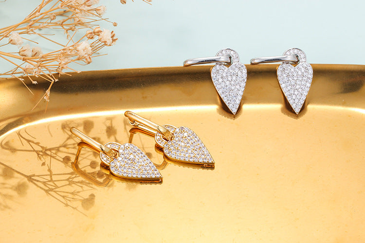 Fashion Lock Shape Heart Full Diamond Zircon Earrings