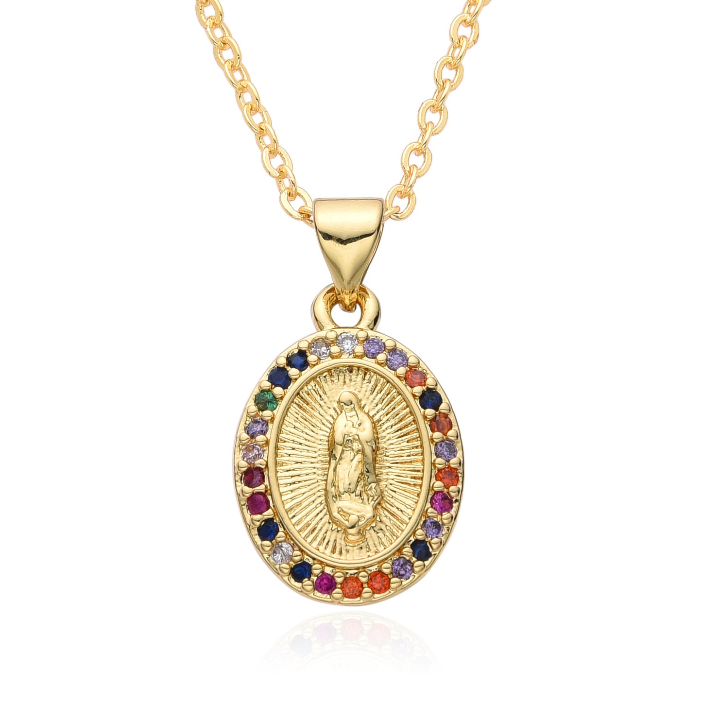 Copper Retro Virgin Mary Plating Inlay Zircon Pendant Necklace