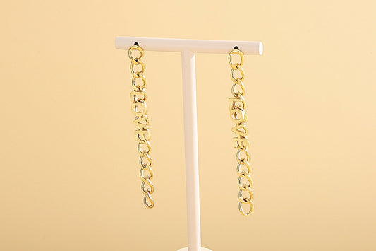 Fashion Simple Long Metal Chain Earrings Letter Love Personality Tassel Stainless Steel Earrings