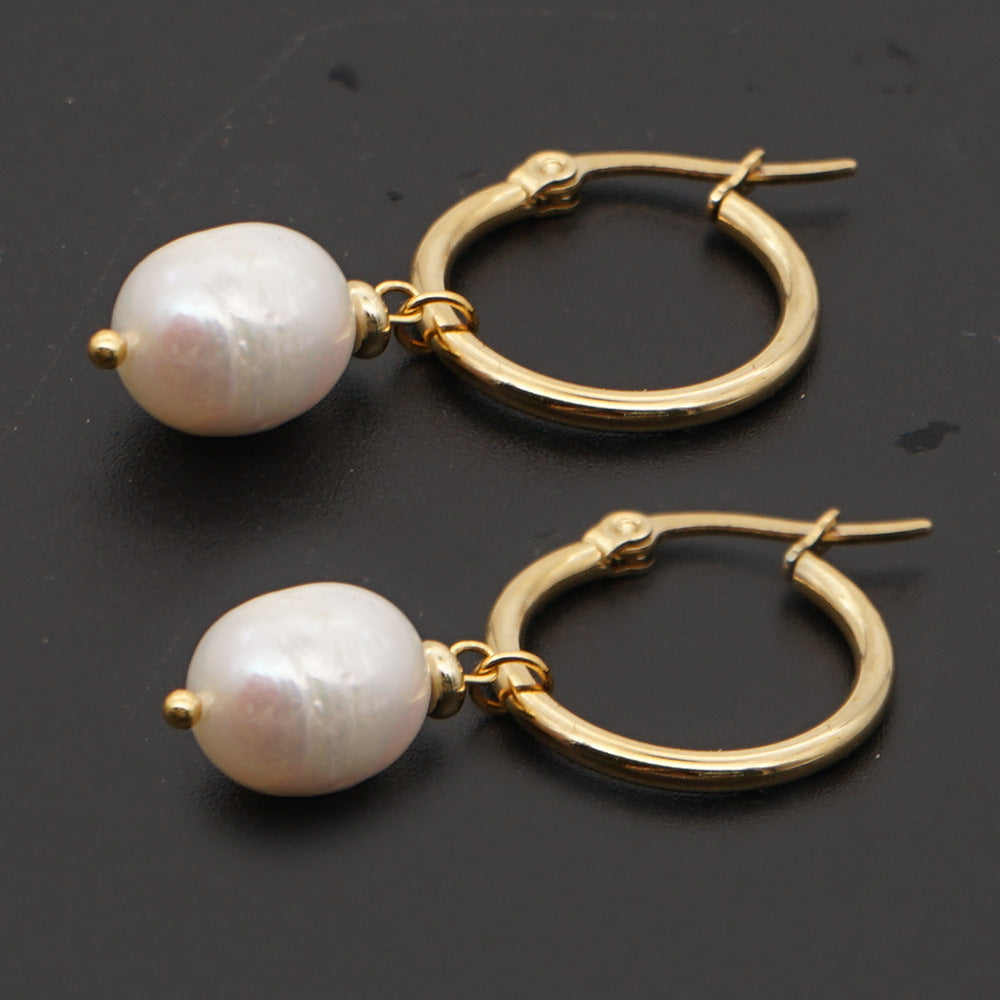 Simple Pearl Stainless Steel Circle Earrings Wholesale Gooddiy