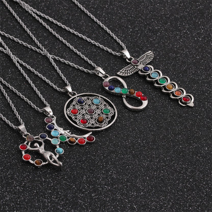 Seven Chakra Pendant Crystal Gem Alloy Inlaid Ethnic Style Necklace Wholesale Jewelry Gooddiy