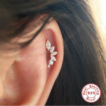 Fashion Petal Sterling Silver Plating Inlay Zircon Ear Studs 1 Piece