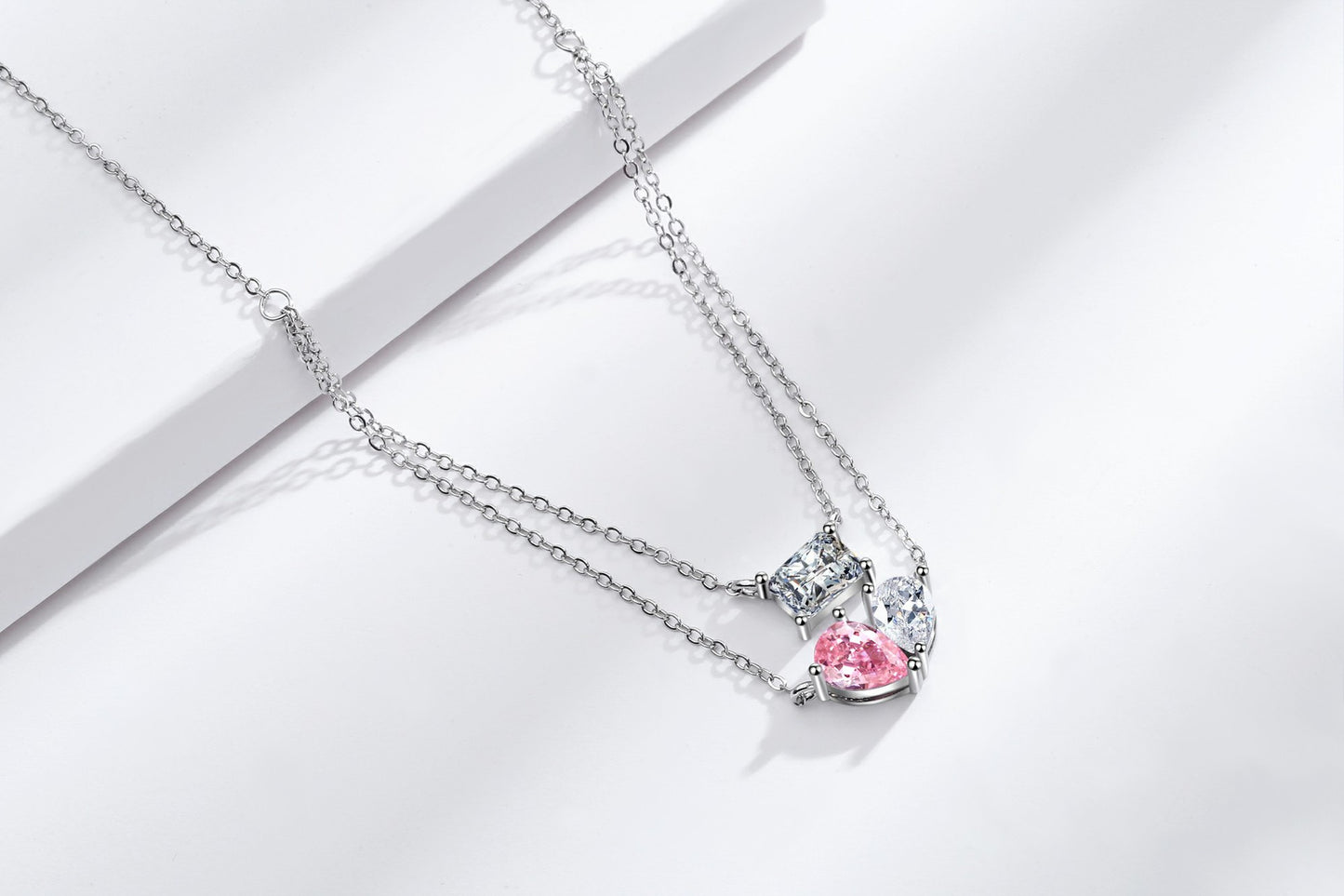 Copper Simple Style Shiny Geometric Heart Shape Plating Inlay Zircon Double Layer Necklaces