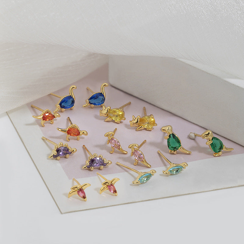 Gooddiy Cartoon Small Dinosaur Inlaid Zircon Animal Earrings Wholesale Jewelry