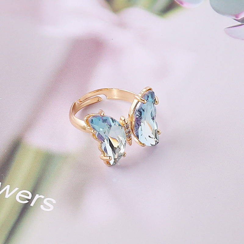 Fashion Gradient Butterfly Copper Adjustable Ring