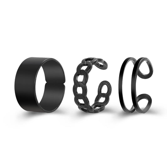 Fashion Hip-hop C-shaped Open Alloy Ring Set 3-piece