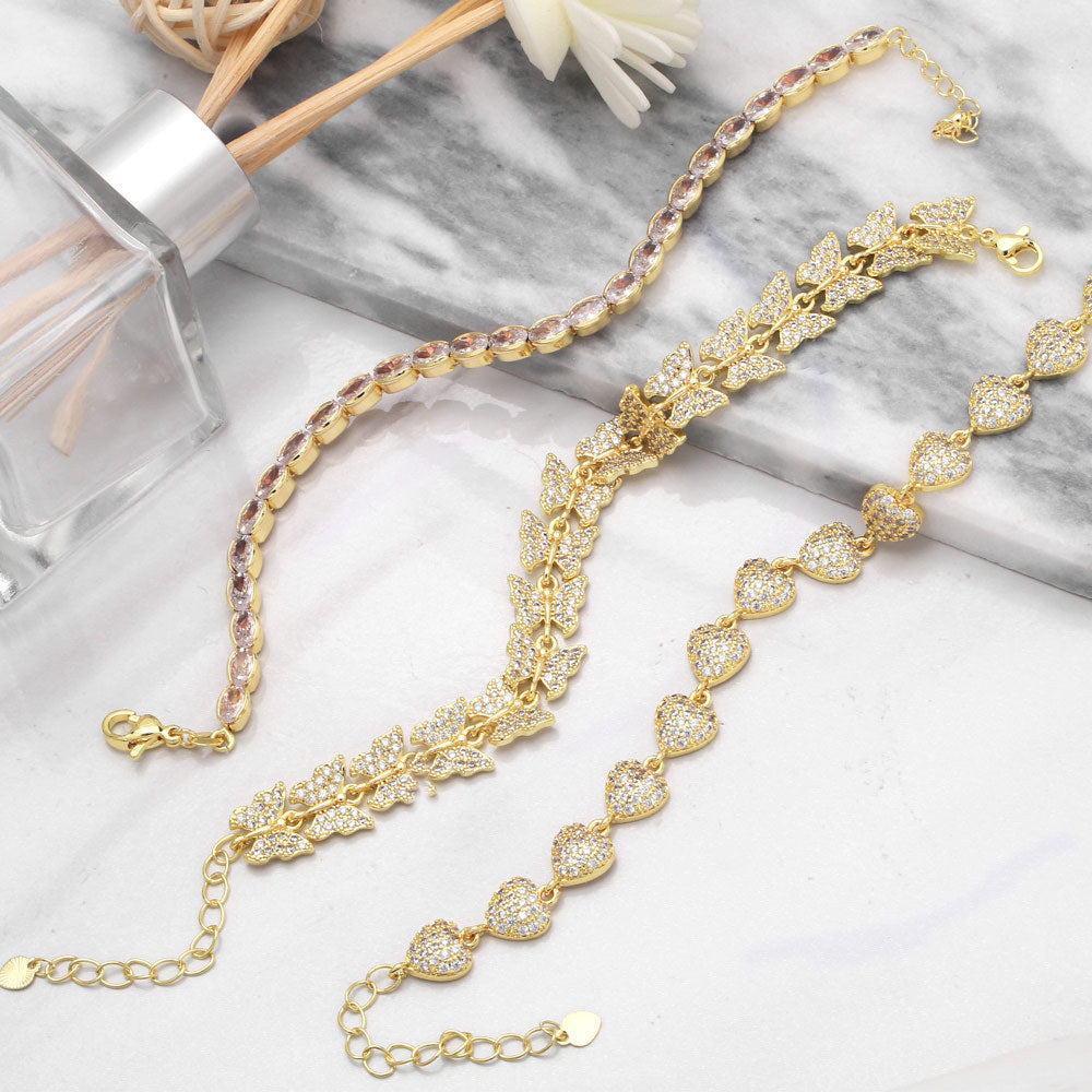 Fashion Butterfly Copper 18k Gold Plated Artificial Gemstones Bracelets In Bulk