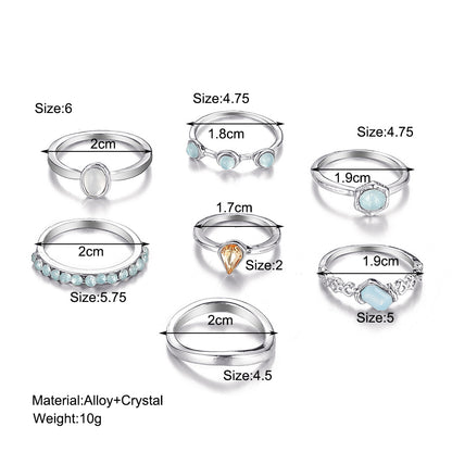 Wholesale Jewelry Inlaid Rhinestone Ring Combination 7 Piece Set Gooddiy