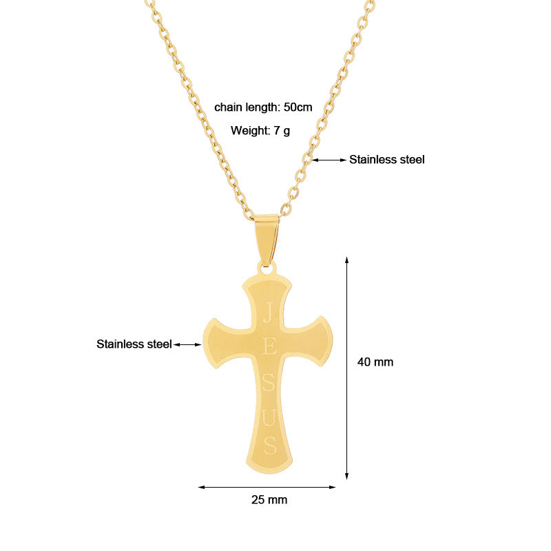 Casual Simple Style Cross Letter Stainless Steel Plating Hollow Out 18k Gold Plated Pendant Necklace Long Necklace