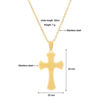 Casual Simple Style Cross Letter Stainless Steel Plating Hollow Out 18k Gold Plated Pendant Necklace Long Necklace