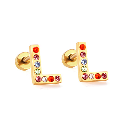 Fashion Letter Stainless Steel Inlay Zircon Ear Studs 1 Pair