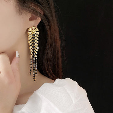 Elegant Leaf Alloy Tassel Plating Inlay Rhinestones Women's Drop Earrings