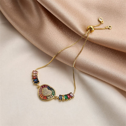 Cute Sweet Heart Shape Copper Plating Inlay Zircon Bracelets