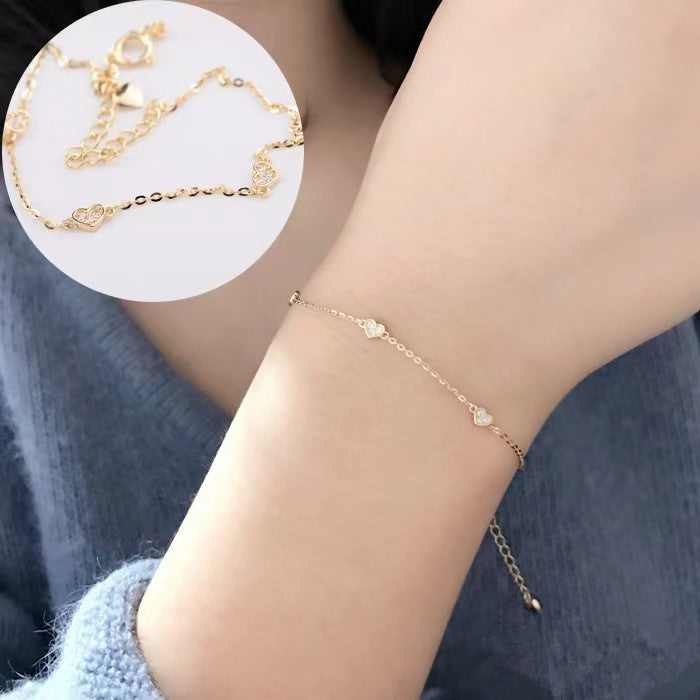 Simple Style Heart Shape Sterling Silver Plating Inlay Zircon 14k Gold Plated Bracelets