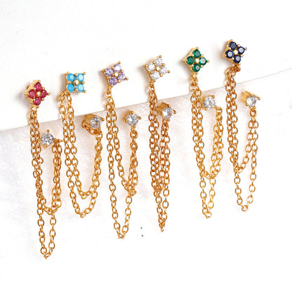 1 Piece Ig Style Flower Plating Chain Inlay Copper Zircon Ear Studs