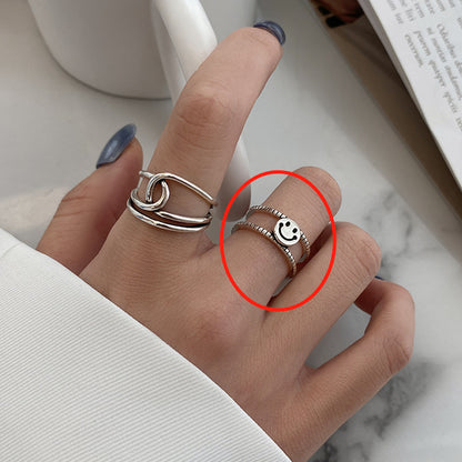 Retro Letter Bear Smiley Face Silver Plated Plating Women's Open Ring 1 Piece