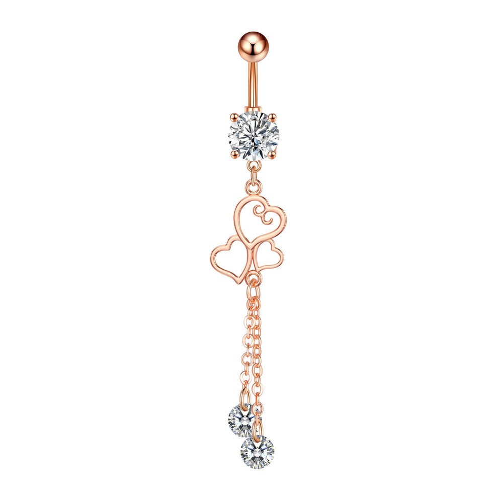 Fashion Heart Shape Copper Plating Zircon Belly Ring 1 Piece