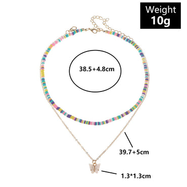Jewelry New Bohemian Color Rice Bead Double Butterfly Pendant Necklace Wholesale