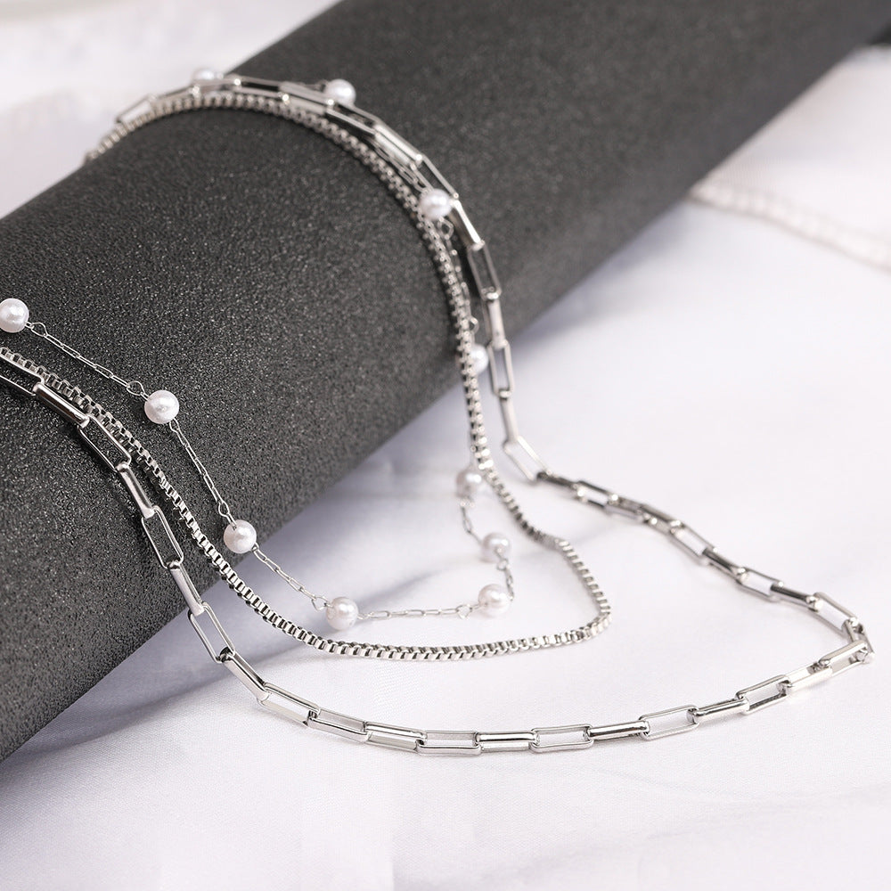 Simple Style Solid Color Titanium Steel Polishing Layered Necklaces