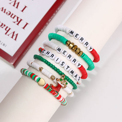 Sweet Letter Heart Shape Soft Clay Beaded Christmas Women's Bracelets