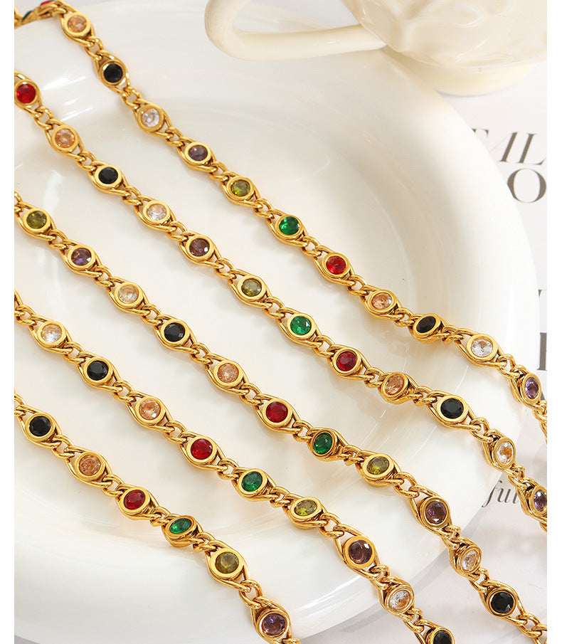 Fashion Colorful Titanium Steel Inlay Zircon Bracelets Necklace
