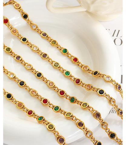 Fashion Colorful Titanium Steel Inlay Zircon Bracelets Necklace