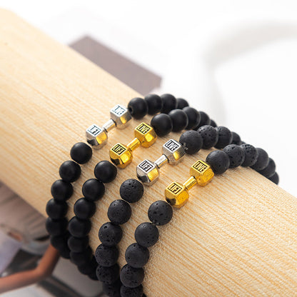 Hip-Hop Geometric Letter Alloy Volcanic Rock Unisex Bracelets