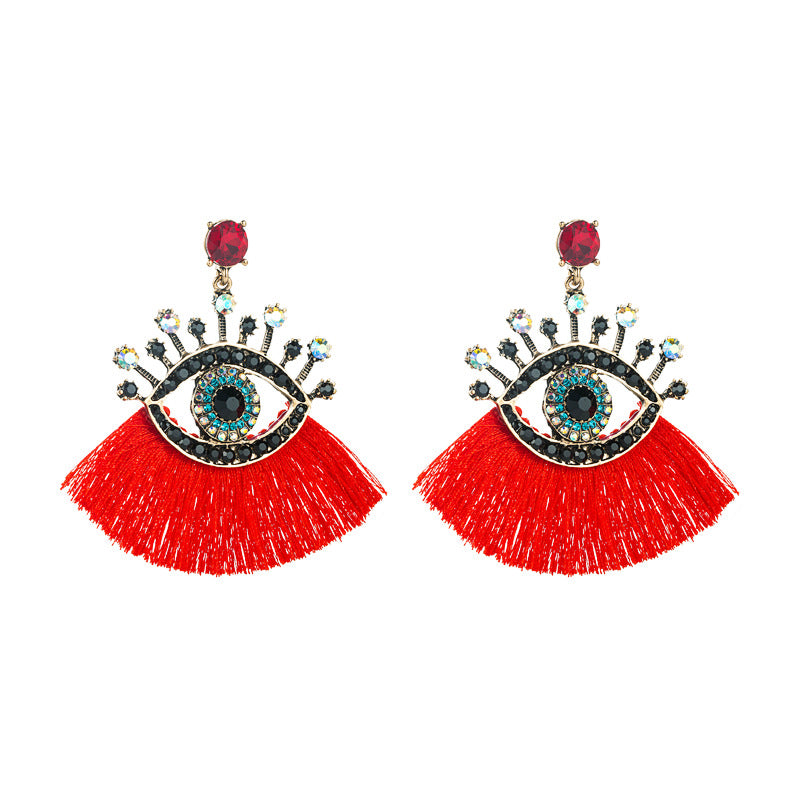 European And American Exaggerated Turkish Blue Eyes Tassel Earrings Fashionable Personalized Fan-shaped Devil Eyes Ins Earrings