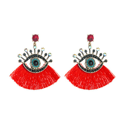 European And American Exaggerated Turkish Blue Eyes Tassel Earrings Fashionable Personalized Fan-shaped Devil Eyes Ins Earrings