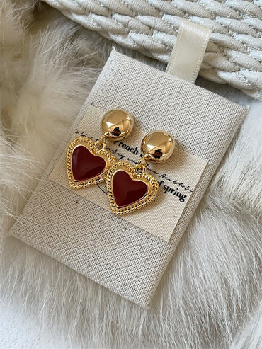 1 Pair Elegant Heart Shape Enamel Copper Drop Earrings