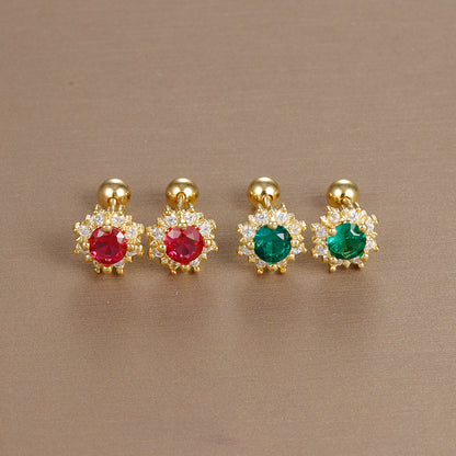 1 Pair Ig Style Simple Style Oval Flower Plating Inlay Copper Zircon Ear Studs