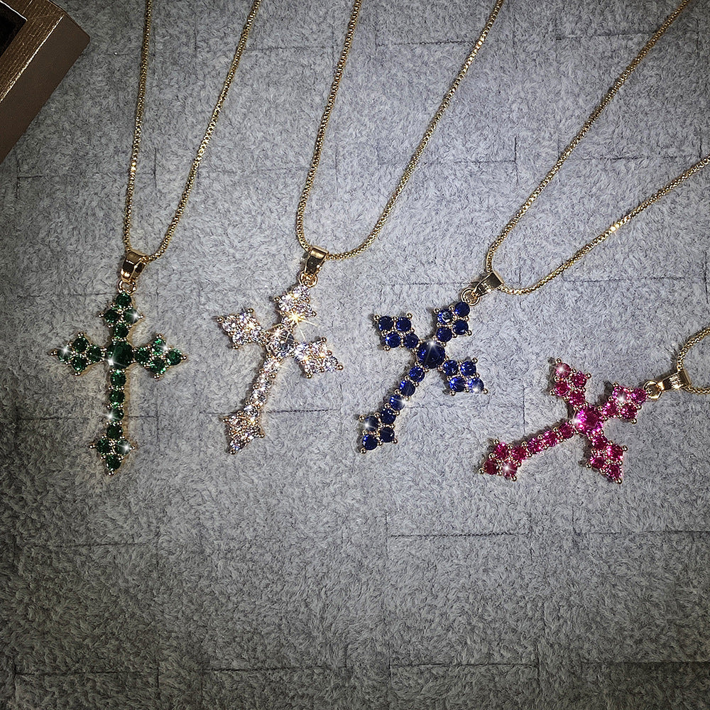 European And American Fashion Cross Zircon Copper Necklace