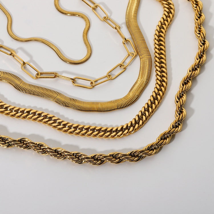 Twisted Cuban Chain 18k Gold Plated Stainless Steel Necklace Hip Hop Necklace Wholesale