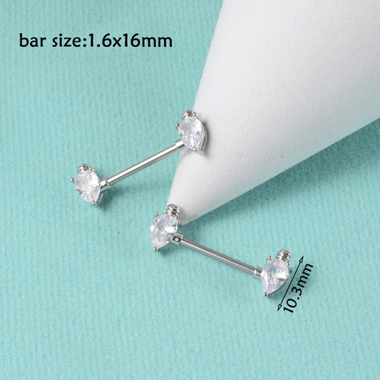 1 Pair Simple Style Moon Stainless Steel Polishing Inlay Zircon Nipple Ring Adhesive Nail