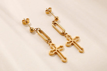 Fashion Long Cross Necklace Earrings Clavicle Chain Jewelry Set