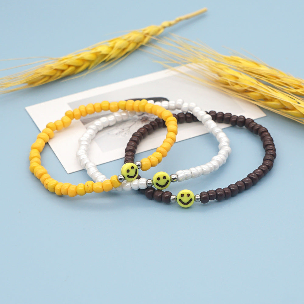 Simple Style Yellow Smiley Face Beaded Rice Bead Bracelet Wholesale Jewelry Gooddiy