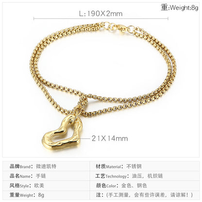 Personality Multi-layer Pearl Chain Heart-shaped Hollow Pendant Stainless Steel Bracelet Wholesale