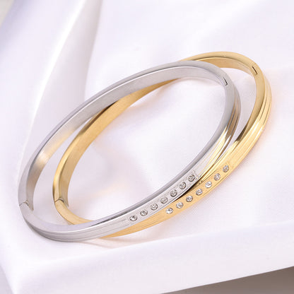 Wholesale Simple Style Solid Color Stainless Steel Inlay Zircon Bangle