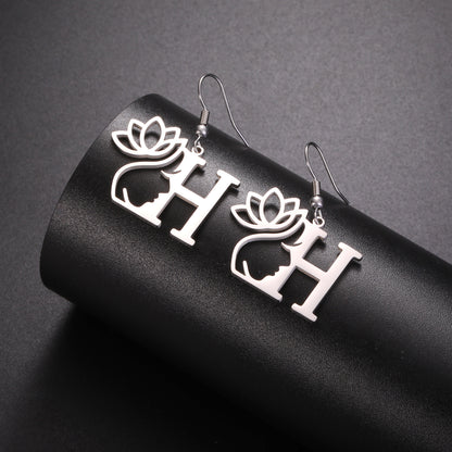 1 Pair Elegant Simple Style Letter Lotus Plating Stainless Steel Drop Earrings