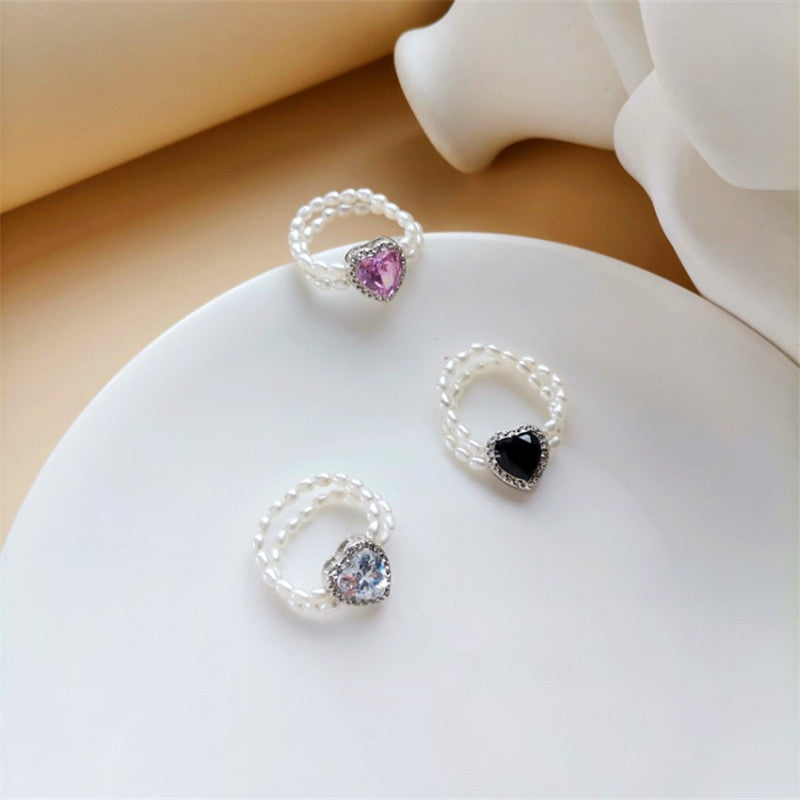 Simple Style Heart Shape Rhinestones Artificial Pearl Wholesale Rings