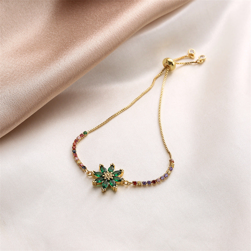 Cute Sweet Flower Copper Plating Inlay Zircon Bracelets