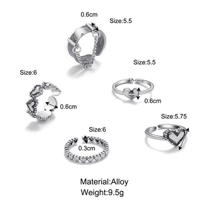 Creative Simple Retro Geometric Open Love Personality Ring 5-piece Set