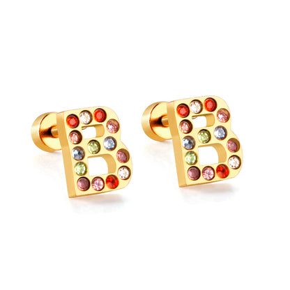 Fashion Letter Stainless Steel Inlay Zircon Ear Studs 1 Pair