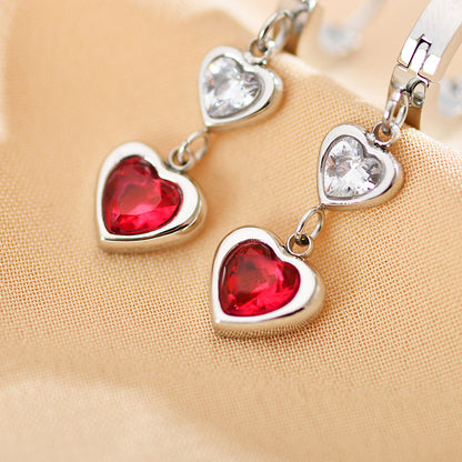 1 Pair Simple Style Heart Shape Copper Inlay Zircon Drop Earrings