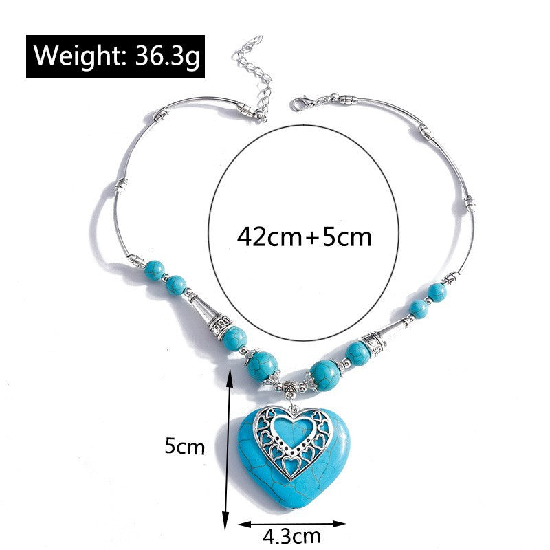 1 Piece Ethnic Style Round Heart Shape Flower Alloy Turquoise Plating Necklace