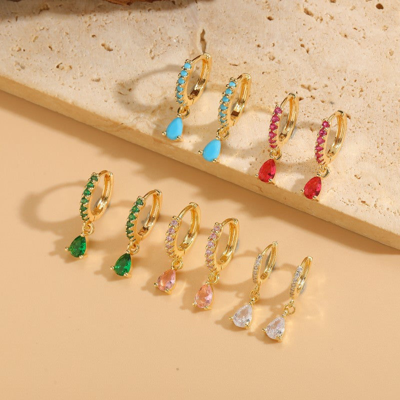 Cross-border hot-selling droplet color zircon earring earrings women's ins style fashion retro personality earrings temperament jewelry