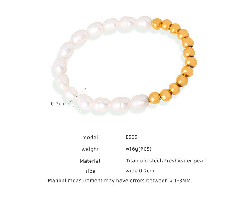 Elegant Geometric Freshwater Pearl Titanium Steel Beaded Plating Bracelets