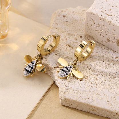 1 Pair Simple Style Bee Inlay Stainless Steel Rhinestones Drop Earrings