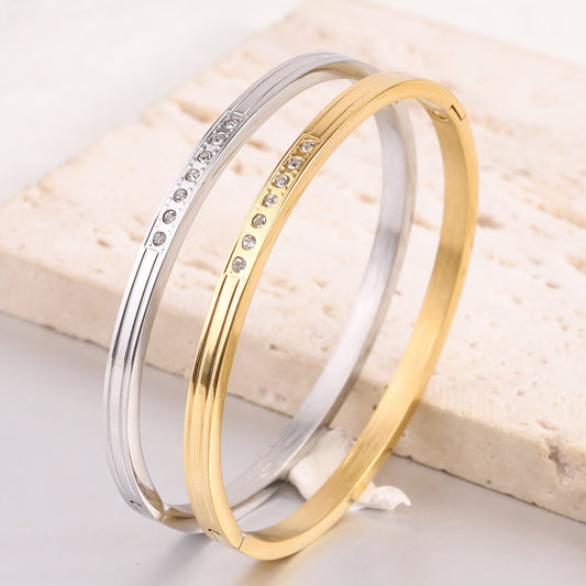 Wholesale Simple Style Solid Color Stainless Steel Inlay Zircon Bangle