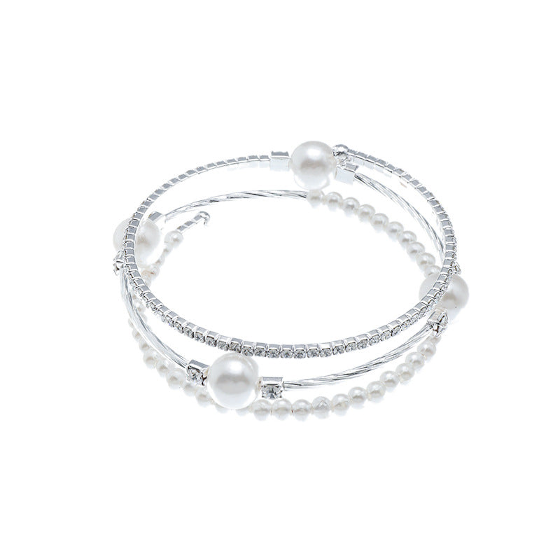 Fashion Rhinestone Pearl Multi-layer Winding Bracelet